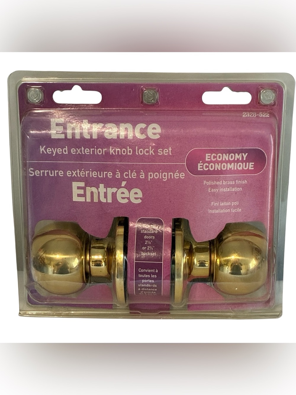 ENTRANCE DOOR KNOB SET EXTERIOR KEYED LOCK BRASS FINISH STANDARD SIZE